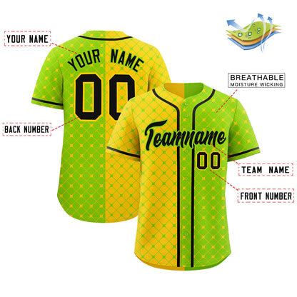 Custom Gold Neon Green Split Fashion Plaid Design Authentic Baseball Jersey