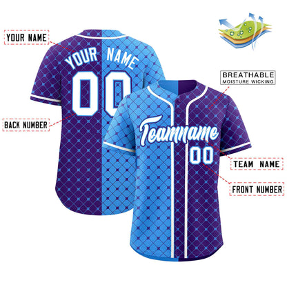 Custom Powder Blue Purple Split Fashion Plaid Design Authentic Baseball Jersey