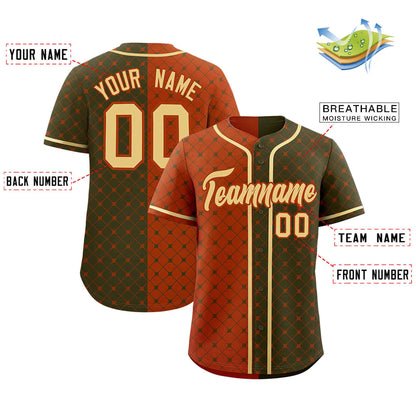 Custom Texas Orange Olive Split Fashion Plaid Design Authentic Baseball Jersey