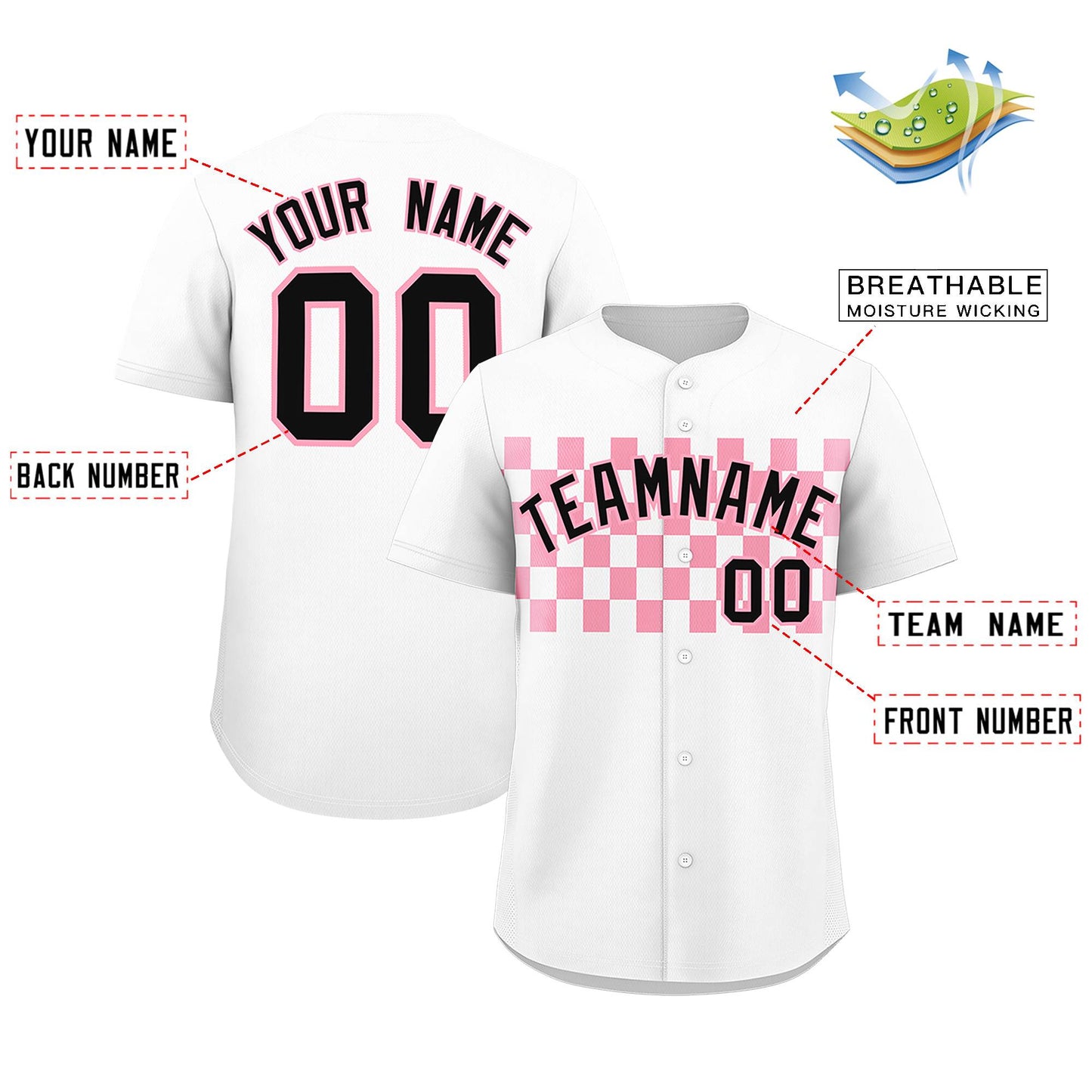 Custom White Light Pink Personalized Plaid Fashion Design Authentic Baseball Jersey