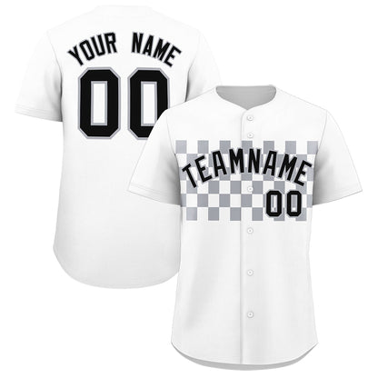 Custom White Gray Personalized Plaid Fashion Design Authentic Baseball Jersey