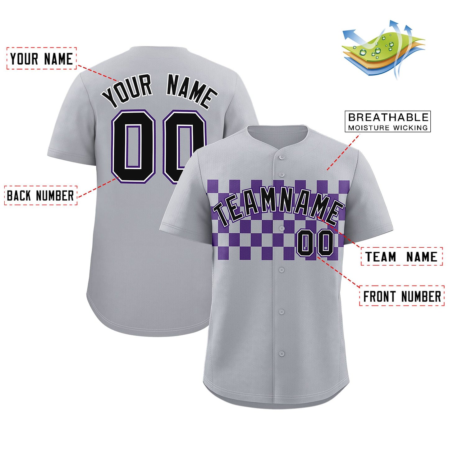 Custom Gray Purple Personalized Plaid Fashion Design Authentic Baseball Jersey