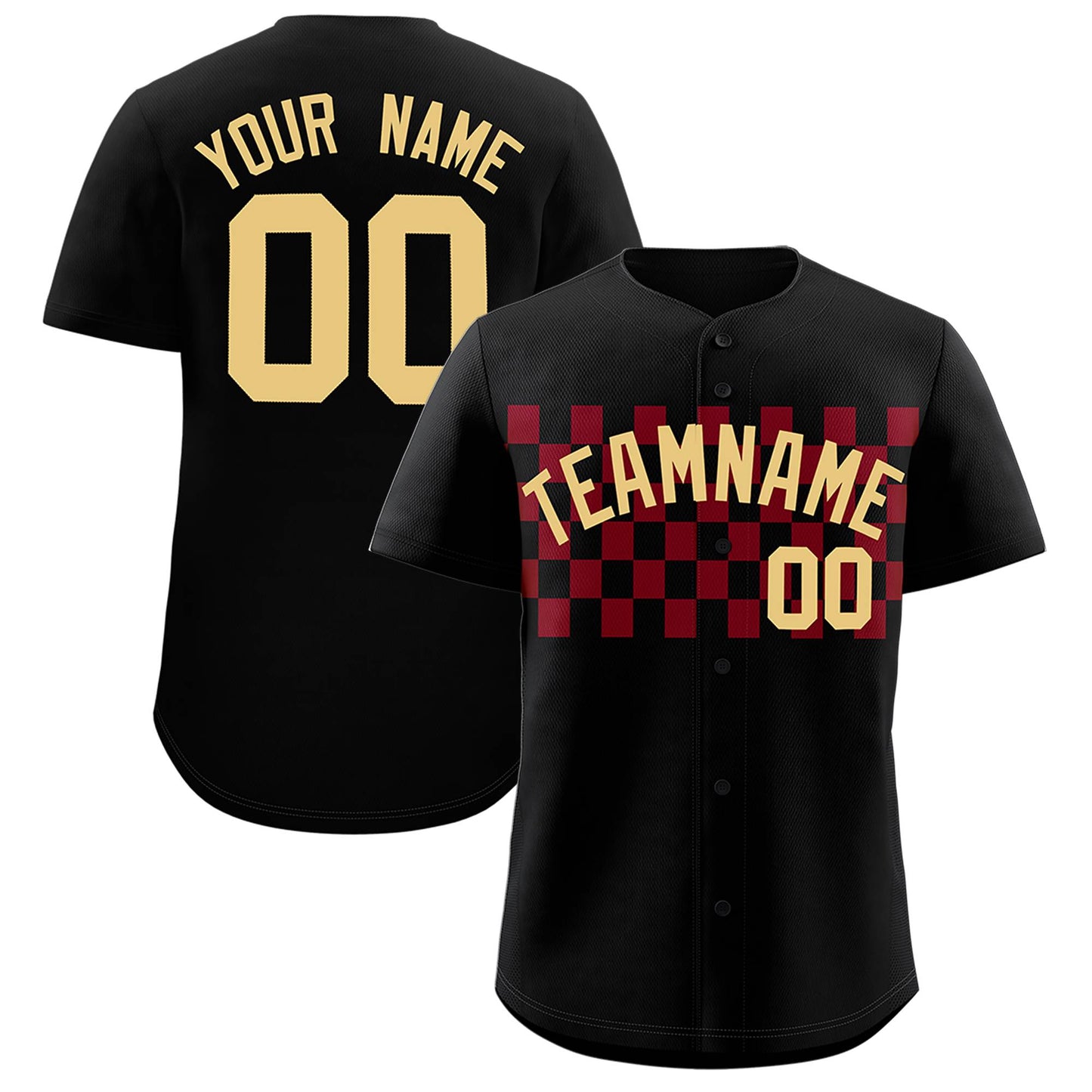 Custom Black Crimson Personalized Plaid Fashion Design Authentic Baseball Jersey