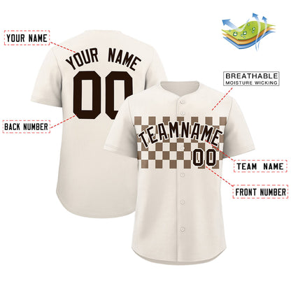 Custom Cream Light Brown Personalized Plaid Fashion Design Authentic Baseball Jersey