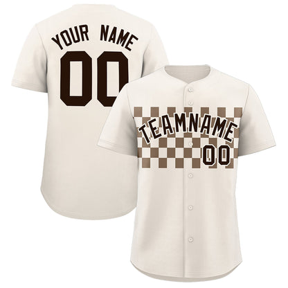 Custom Cream Light Brown Personalized Plaid Fashion Design Authentic Baseball Jersey