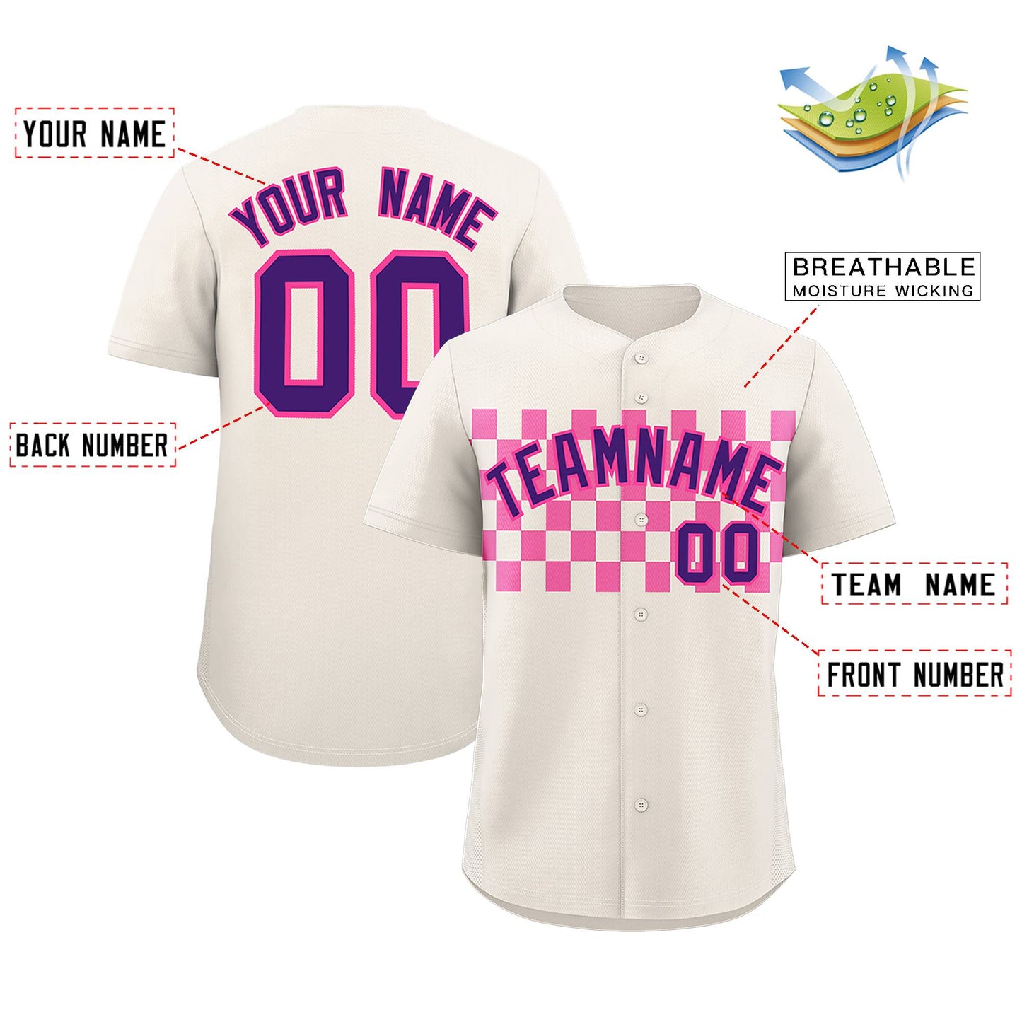 Custom Cream Pink Personalized Plaid Fashion Design Authentic Baseball Jersey