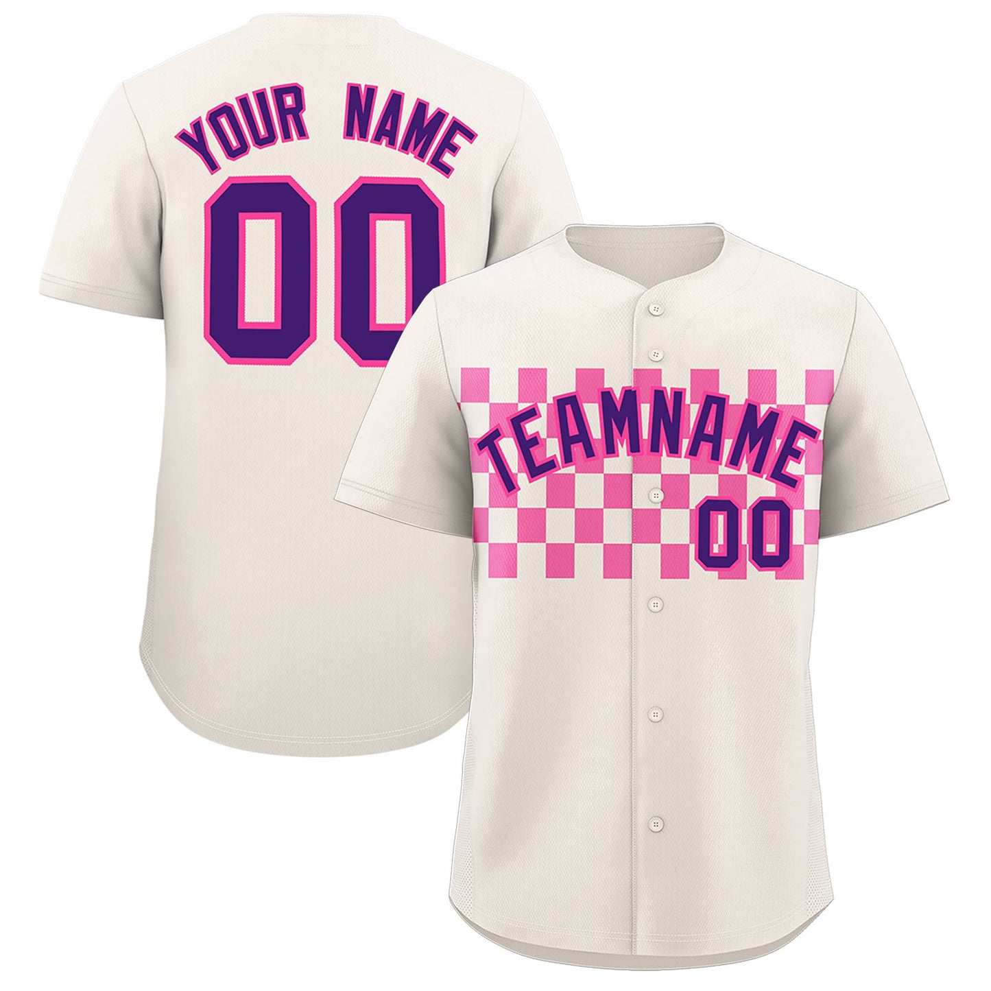 Custom Cream Pink Personalized Plaid Fashion Design Authentic Baseball Jersey