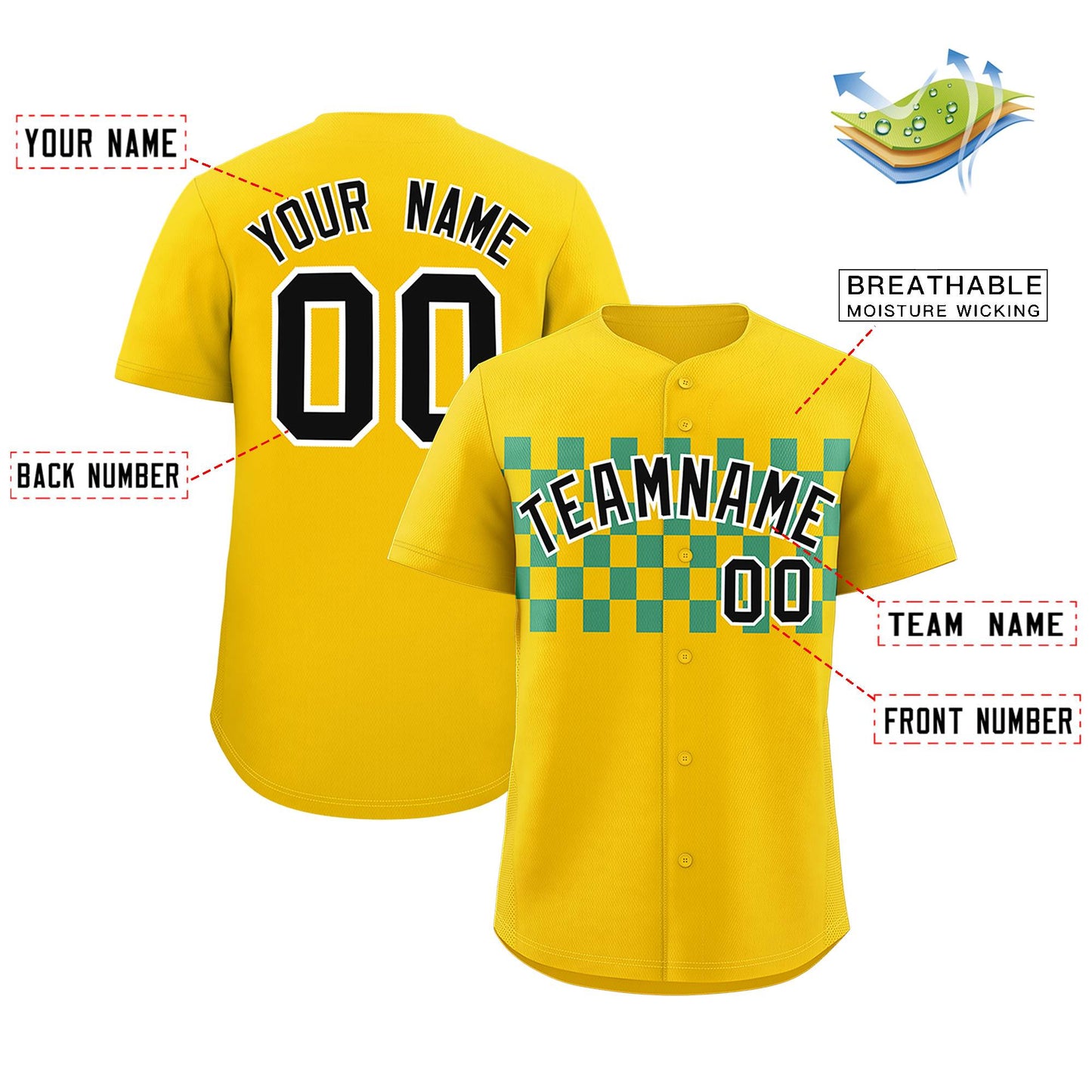 Custom Gold Aqua Personalized Plaid Fashion Design Authentic Baseball Jersey