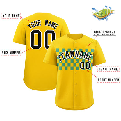 Custom Gold Aqua Personalized Plaid Fashion Design Authentic Baseball Jersey