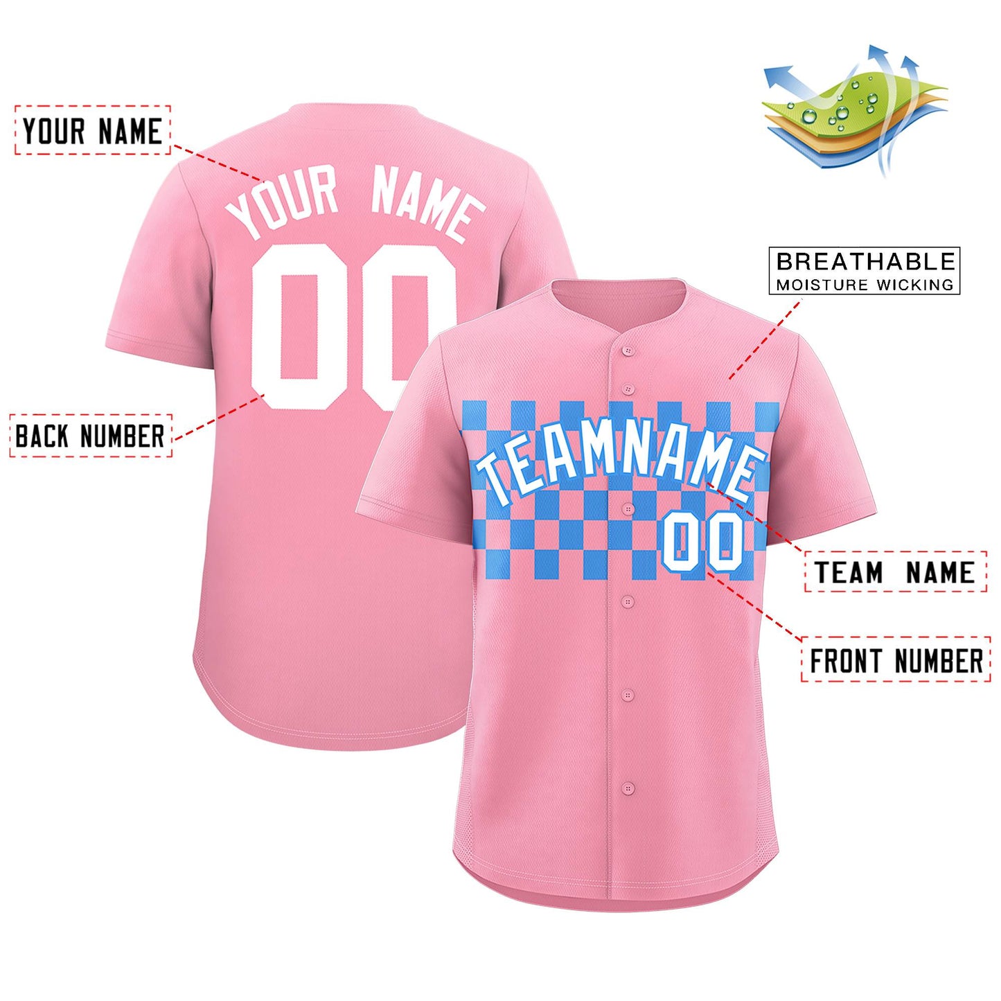 Custom Light Pink Powder Blue Personalized Plaid Fashion Design Authentic Baseball Jersey