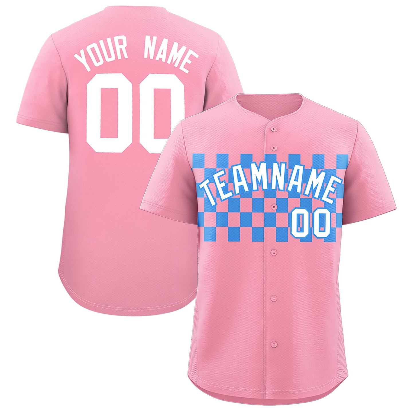 Custom Light Pink Powder Blue Personalized Plaid Fashion Design Authentic Baseball Jersey