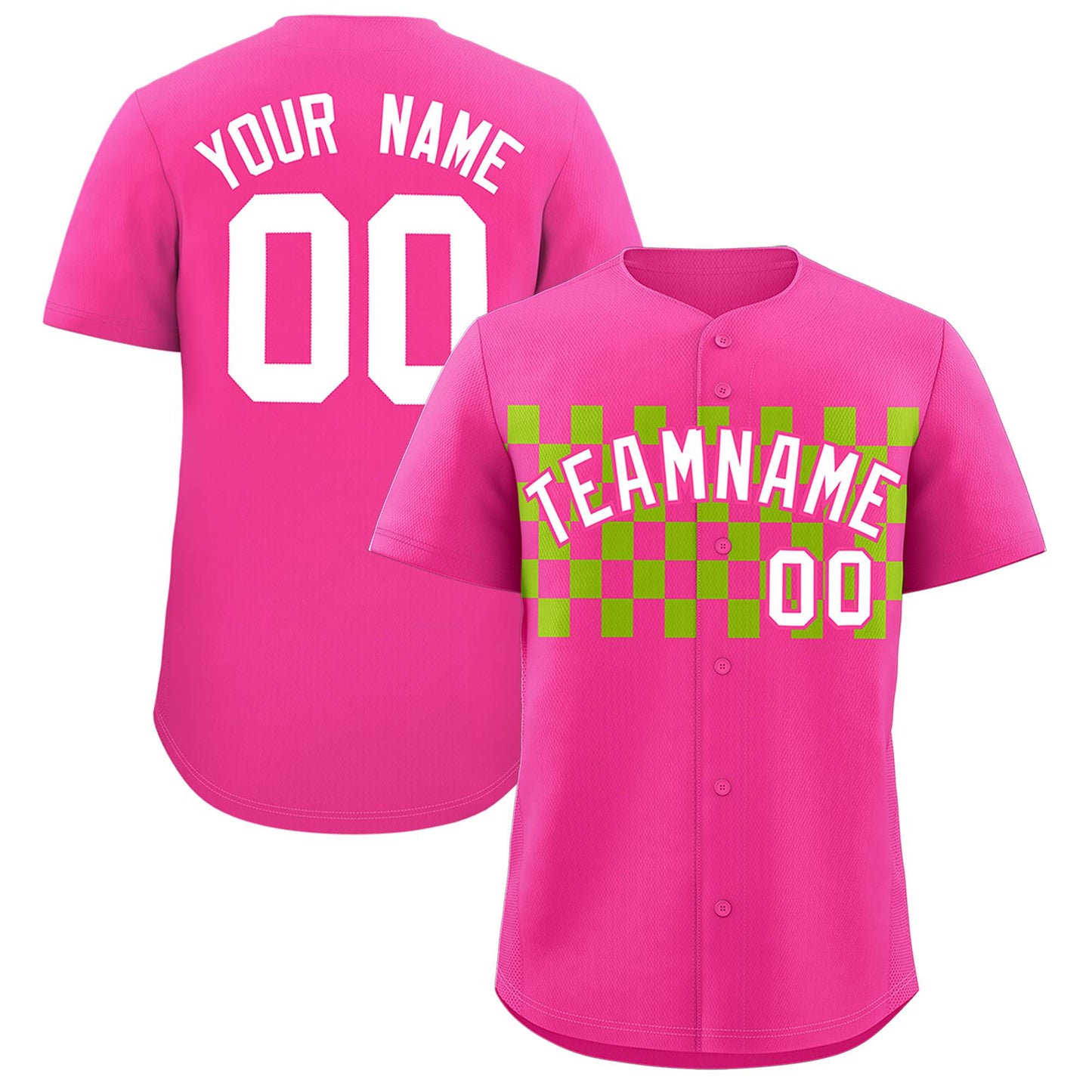 Custom Pink Neon Green Personalized Plaid Fashion Design Authentic Baseball Jersey