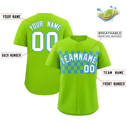 Custom Neon Green Powder Blue Personalized Plaid Fashion Design Authentic Baseball Jersey