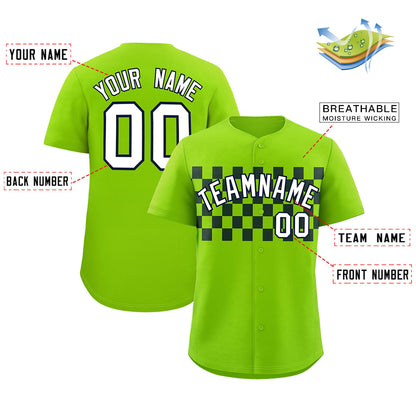 Custom Neon Green Black Personalized Plaid Fashion Design Authentic Baseball Jersey