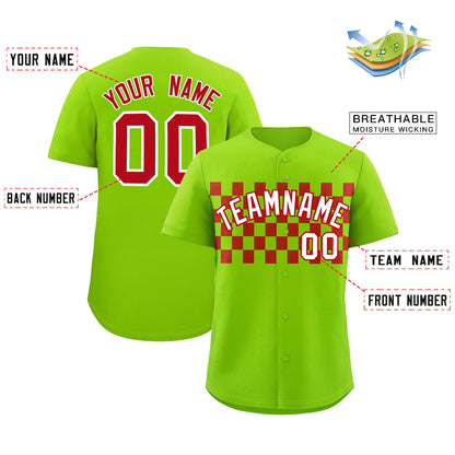 Custom Neon Green Red Personalized Plaid Fashion Design Authentic Baseball Jersey