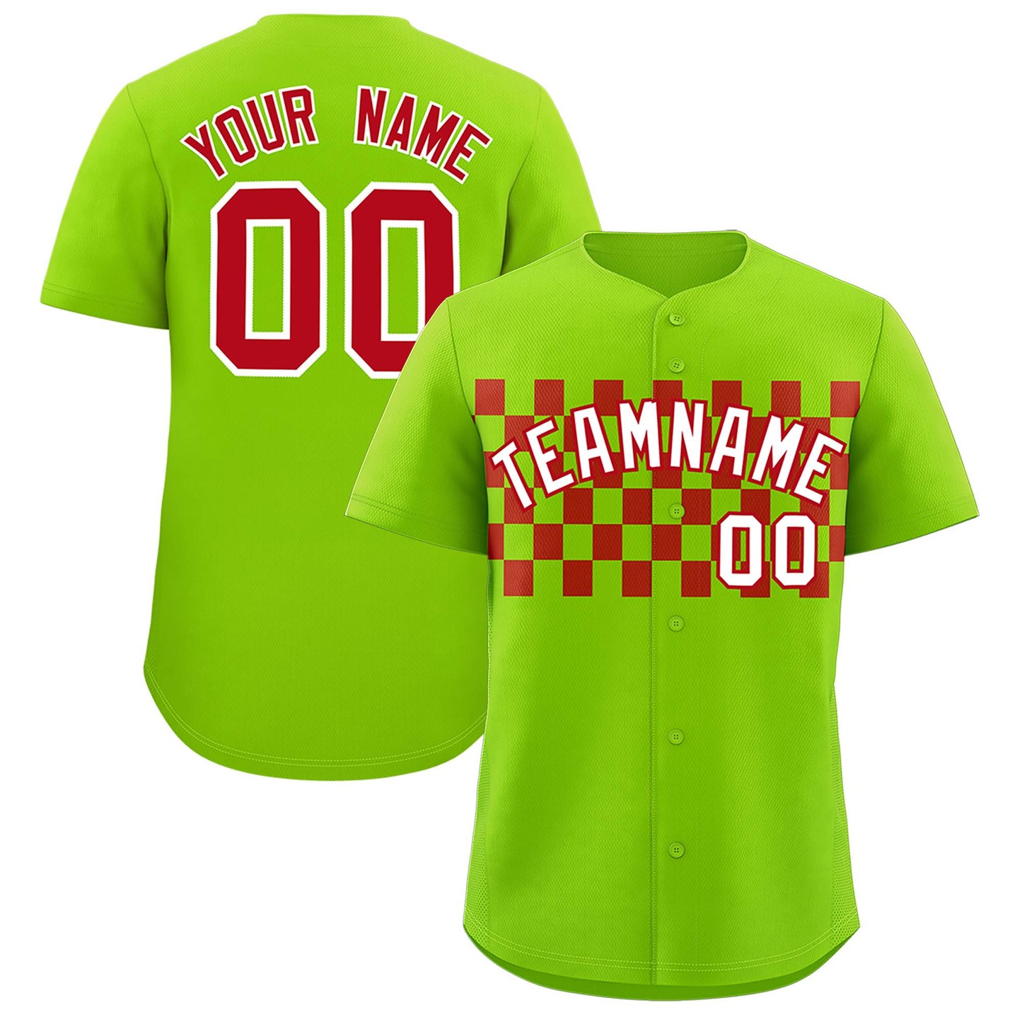 Custom Neon Green Red Personalized Plaid Fashion Design Authentic Baseball Jersey