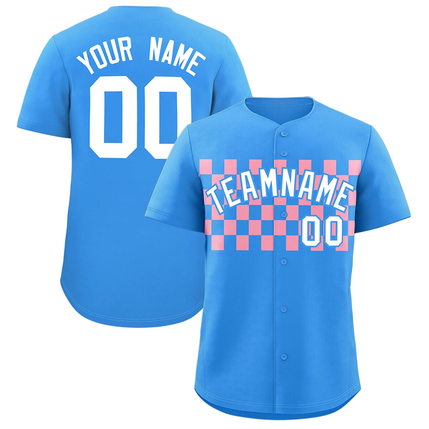 Custom Powder Blue Light Pink Personalized Plaid Fashion Design Authentic Baseball Jersey