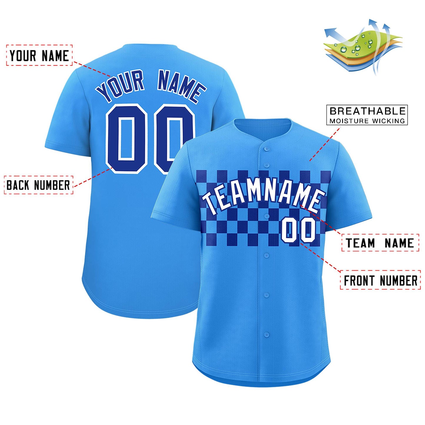 Custom Powder Blue Royal Personalized Plaid Fashion Design Authentic Baseball Jersey