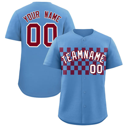 Custom Light Blue Crimson Personalized Plaid Fashion Design Authentic Baseball Jersey