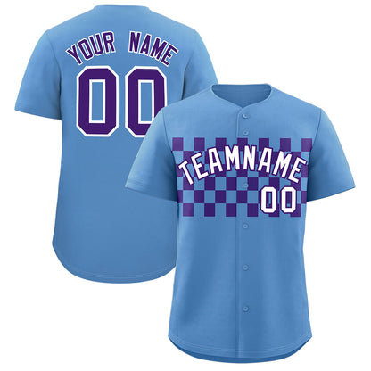 Custom Light Blue Purple Personalized Plaid Fashion Design Authentic Baseball Jersey