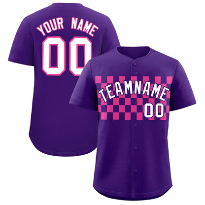 Custom Purple Pink Personalized Plaid Fashion Design Authentic Baseball Jersey