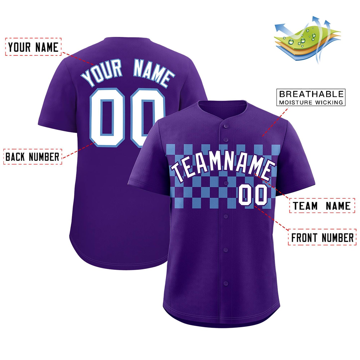 Custom Purple Light Blue Personalized Plaid Fashion Design Authentic Baseball Jersey