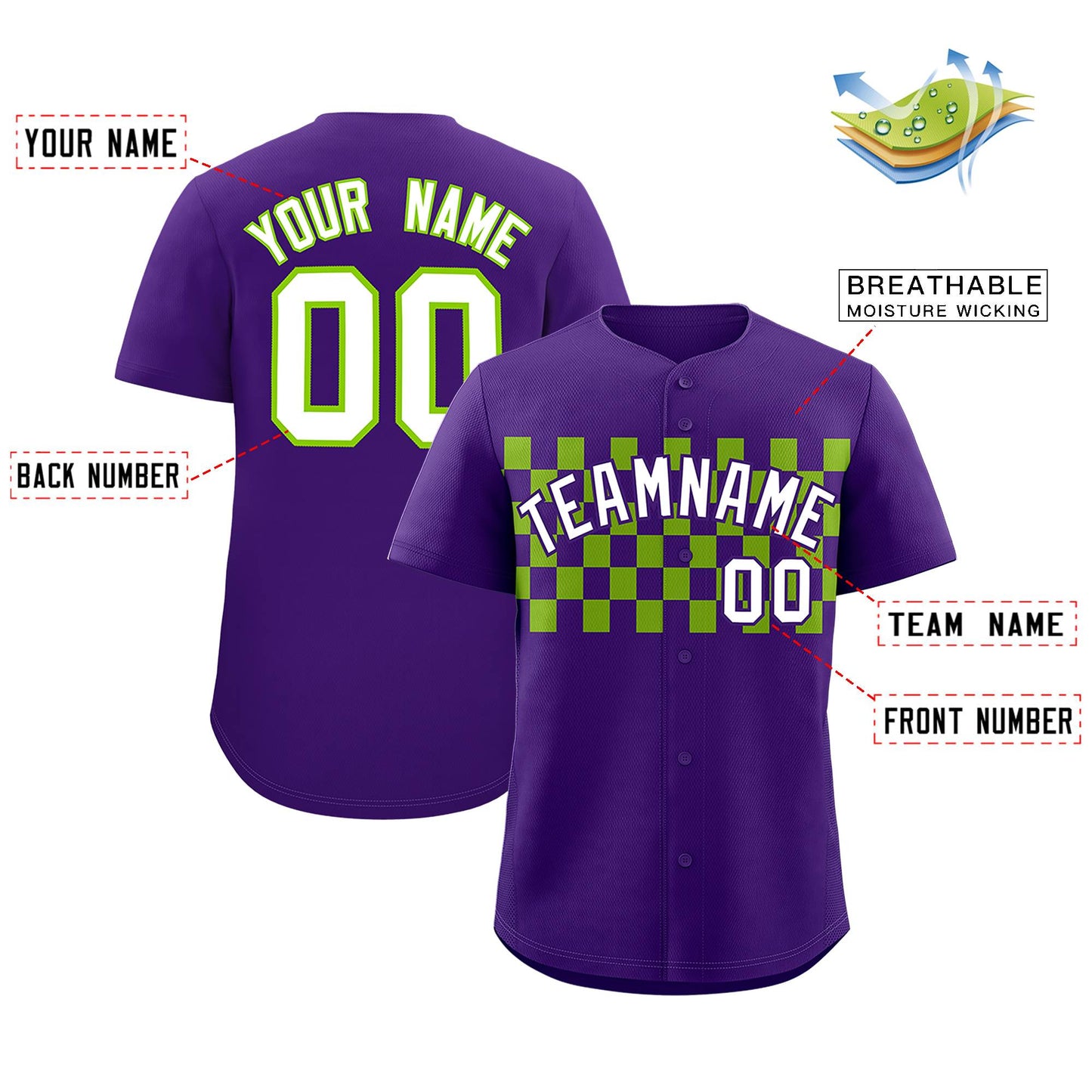 Custom Purple Neon Green Personalized Plaid Fashion Design Authentic Baseball Jersey