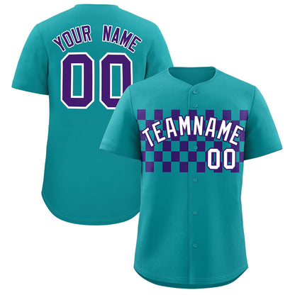 Custom Aqua Purple Personalized Plaid Fashion Design Authentic Baseball Jersey