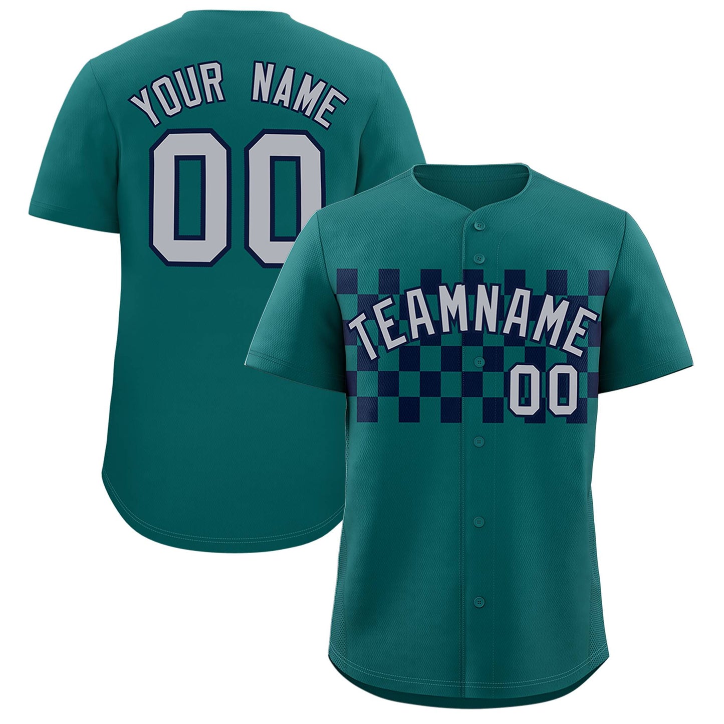 Custom Aqua Navy Personalized Plaid Fashion Design Authentic Baseball Jersey