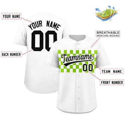 Custom White Neon Green Personalized Plaid Fashion Design Authentic Baseball Jersey