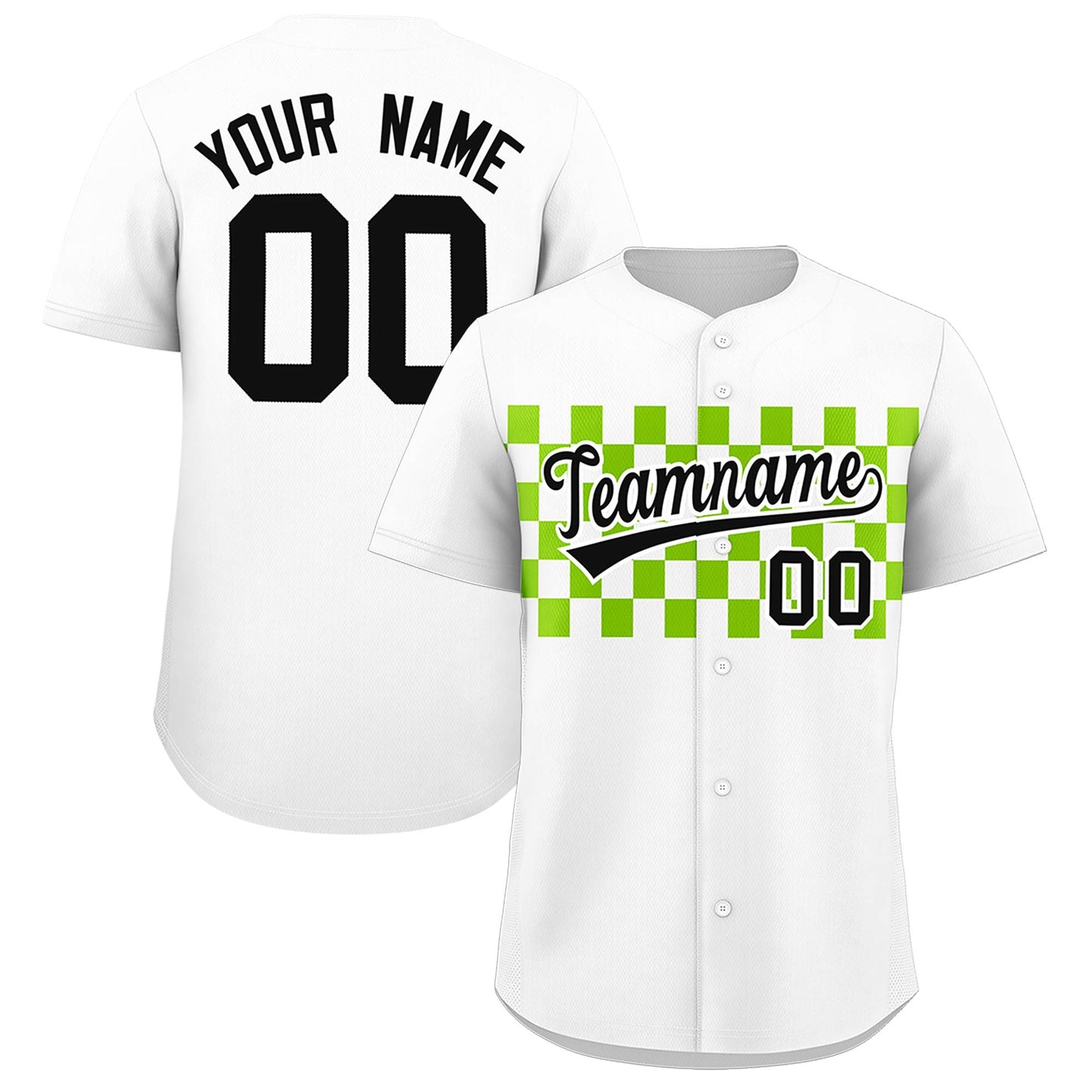 Custom White Neon Green Personalized Plaid Fashion Design Authentic Baseball Jersey