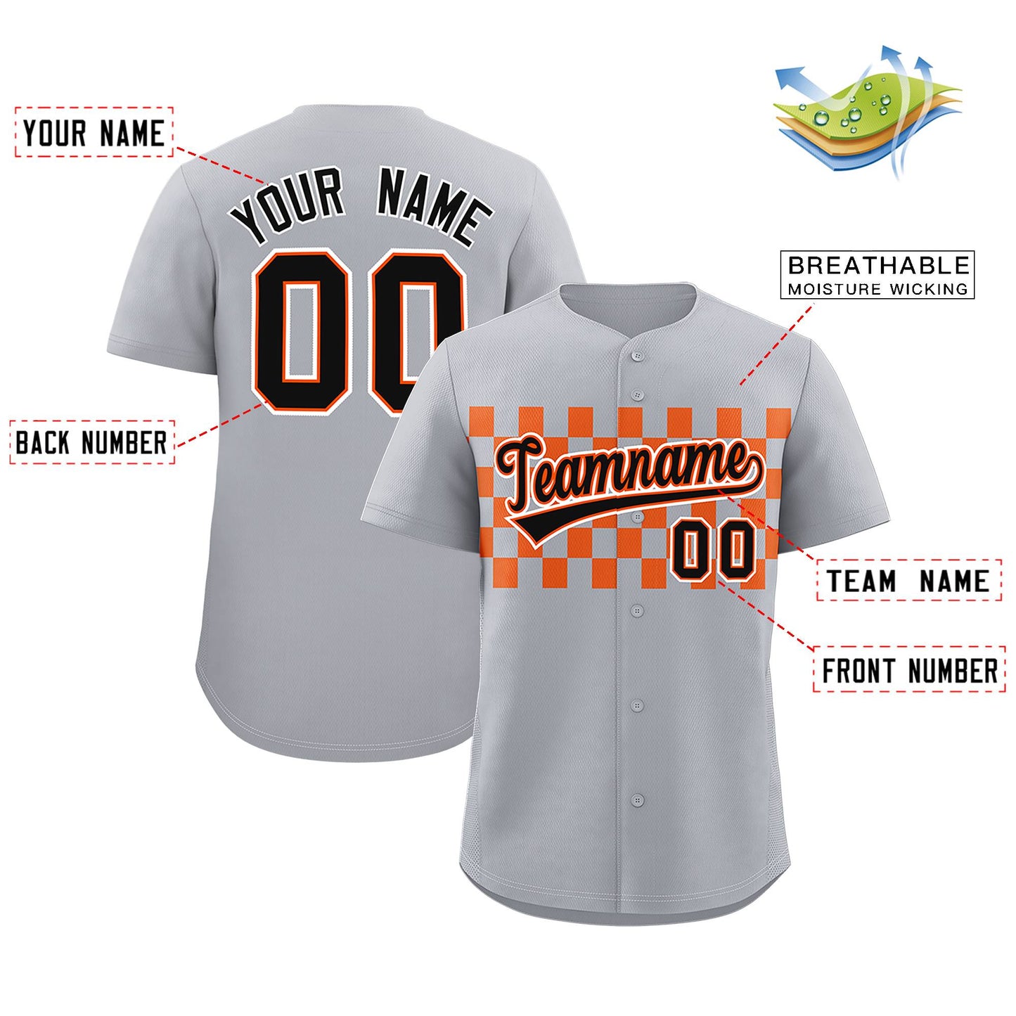 Custom Gray Orange Personalized Plaid Fashion Design Authentic Baseball Jersey