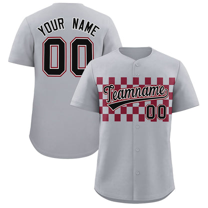 Custom Gray Crimson Personalized Plaid Fashion Design Authentic Baseball Jersey