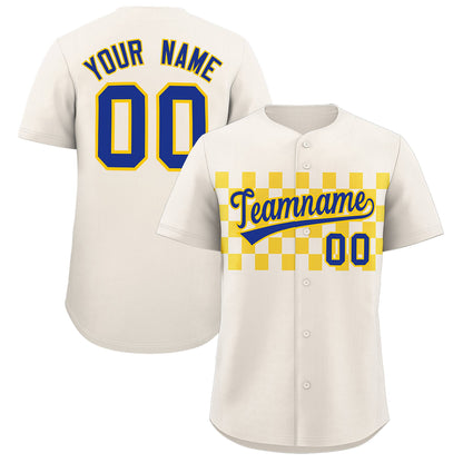 Custom Cream Gold Personalized Plaid Fashion Design Authentic Baseball Jersey