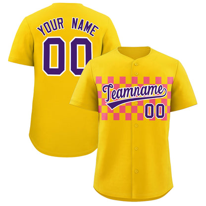 Custom Gold Pink Personalized Plaid Fashion Design Authentic Baseball Jersey