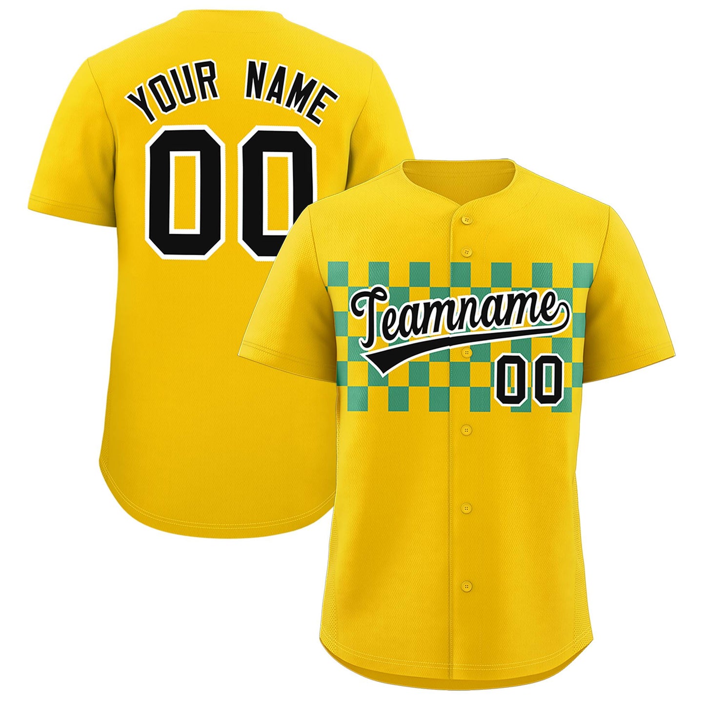 Custom Gold Aqua Personalized Plaid Fashion Design Authentic Baseball Jersey