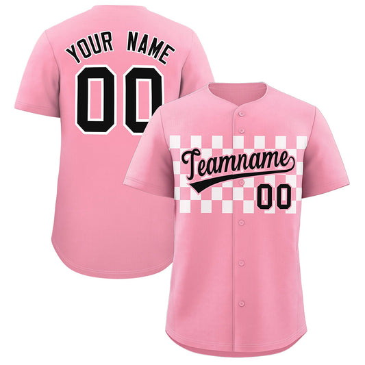 Custom Light Pink White Personalized Plaid Fashion Design Authentic Baseball Jersey