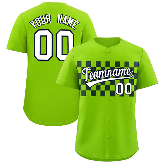 Custom Neon Green Black Personalized Plaid Fashion Design Authentic Baseball Jersey