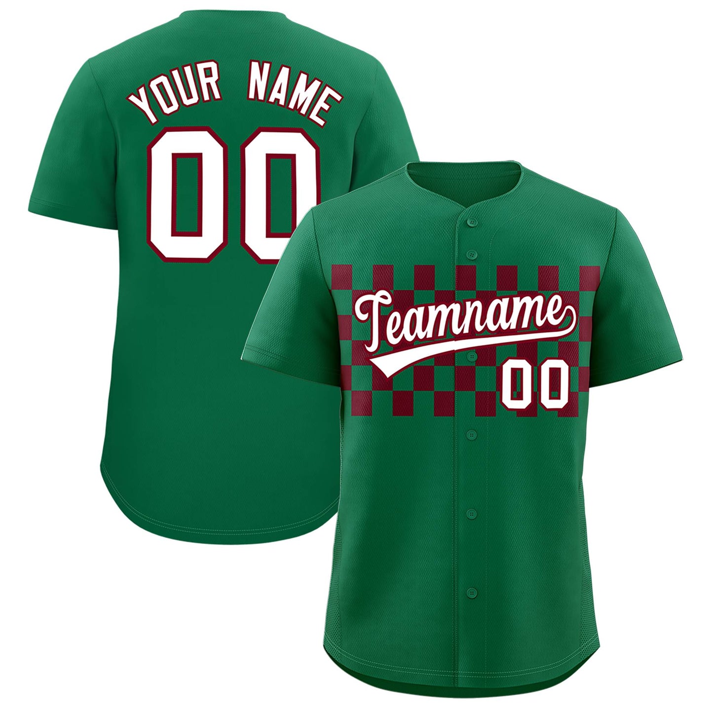 Custom Kelly Green Crimson Personalized Plaid Fashion Design Authentic Baseball Jersey