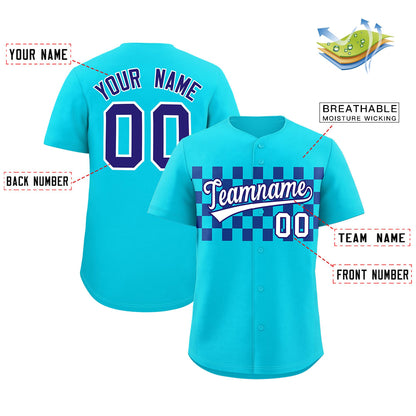 Custom Sky Blue Royal Personalized Plaid Fashion Design Authentic Baseball Jersey