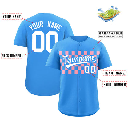 Custom Powder Blue Light Pink Personalized Plaid Fashion Design Authentic Baseball Jersey