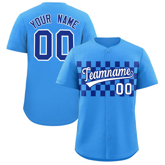 Custom Powder Blue Royal Personalized Plaid Fashion Design Authentic Baseball Jersey