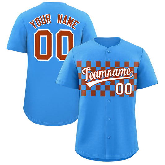 Custom Powder Blue Brown Personalized Plaid Fashion Design Authentic Baseball Jersey