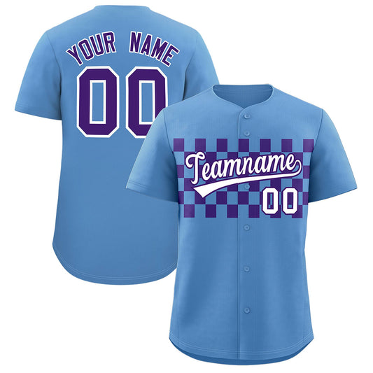 Custom Light Blue Purple Personalized Plaid Fashion Design Authentic Baseball Jersey