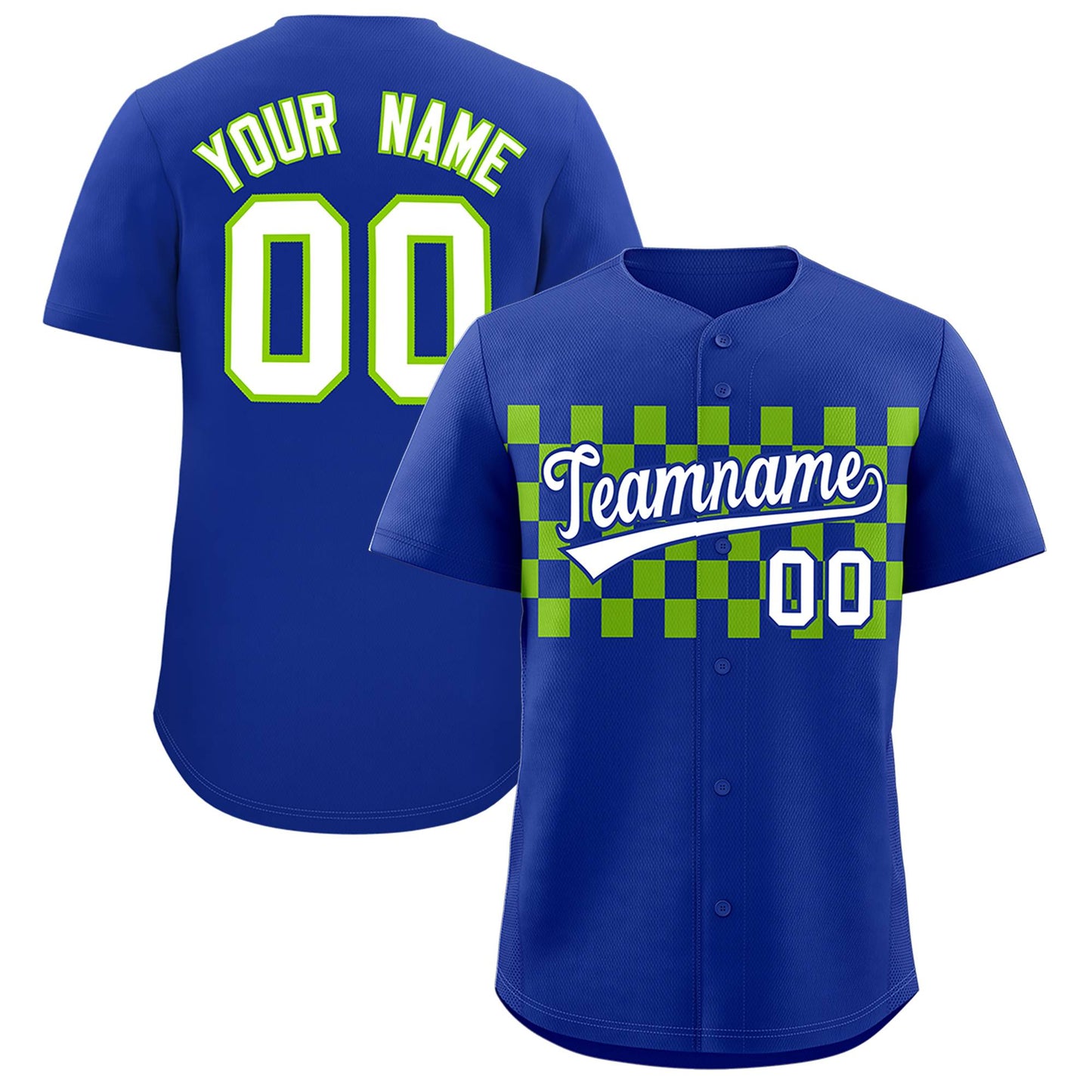 Custom Royal Neon Green Personalized Plaid Fashion Design Authentic Baseball Jersey