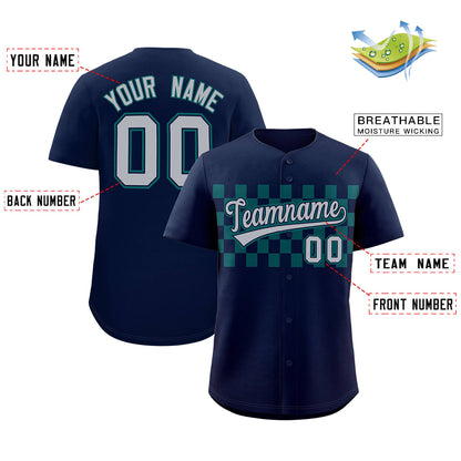 Custom Navy Aqua Personalized Plaid Fashion Design Authentic Baseball Jersey