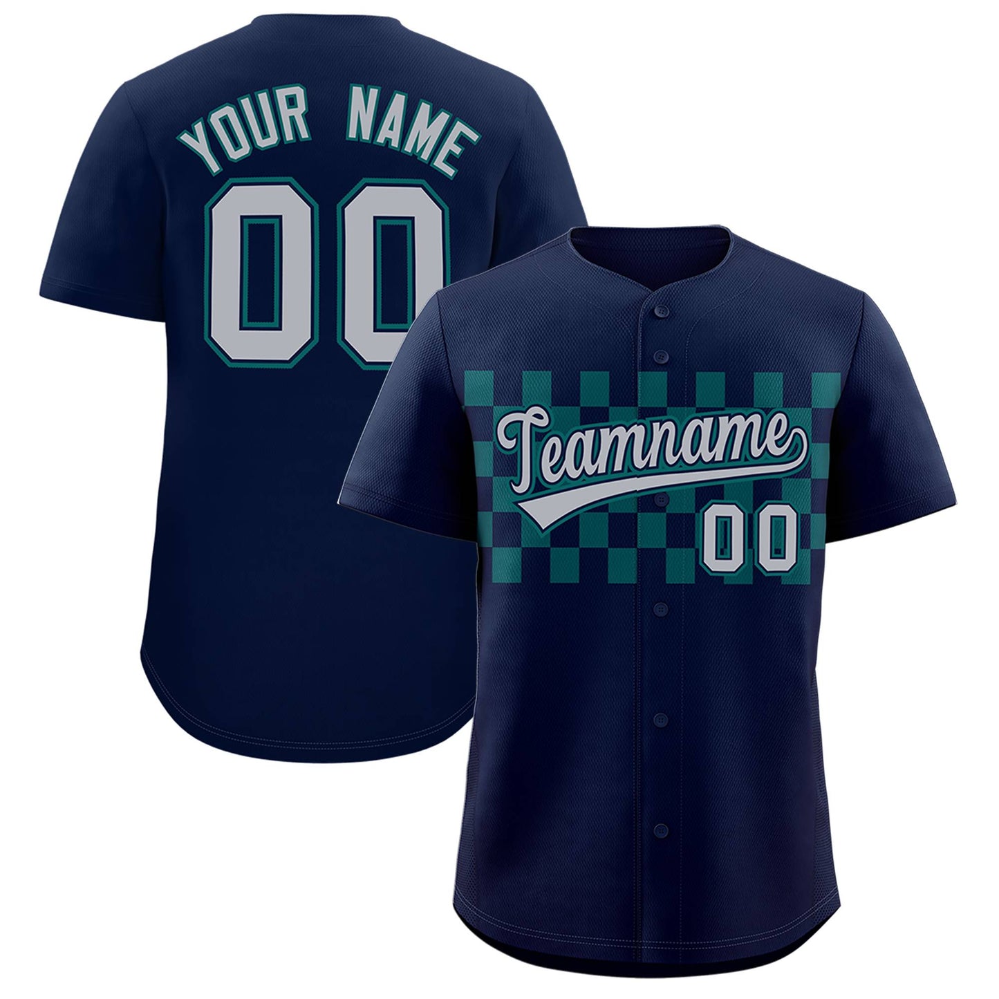 Custom Navy Aqua Personalized Plaid Fashion Design Authentic Baseball Jersey