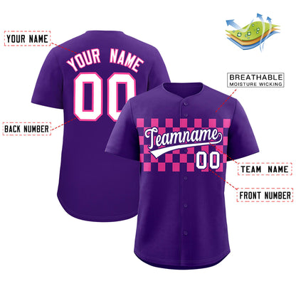 Custom Purple Pink Personalized Plaid Fashion Design Authentic Baseball Jersey