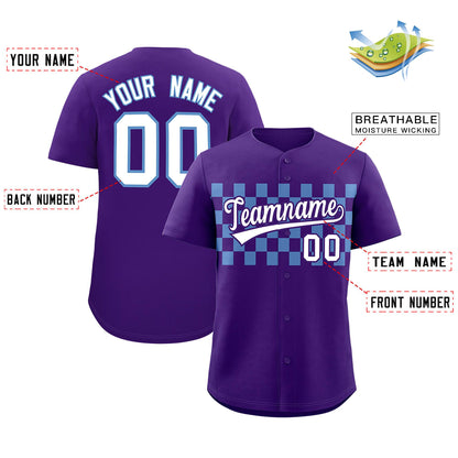 Custom Purple Light Blue Personalized Plaid Fashion Design Authentic Baseball Jersey