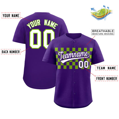 Custom Purple Neon Green Personalized Plaid Fashion Design Authentic Baseball Jersey